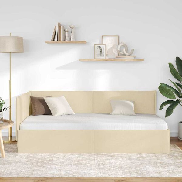 vidaXL Cadru de pat colțar cu headboard Crem 90 x 190 cm Catifea