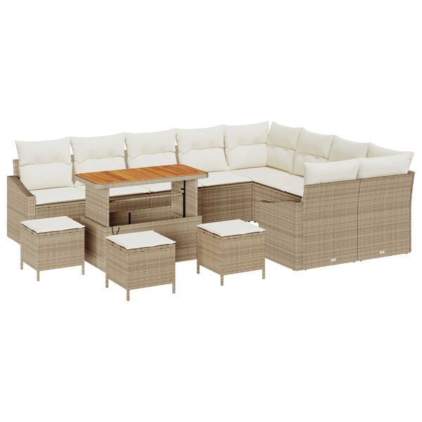 vidaXL Set de canapele pentru grădină cu pernă 13 pcs Bej Rattan poli