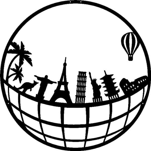 Homemania Decor perete World Map 11, negru, 50x50 cm, metal