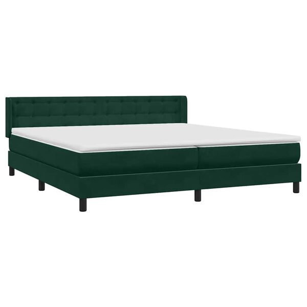 vidaXL Pat box spring cu saltea, verde &icirc;nchis, 180x220 cm, catifea