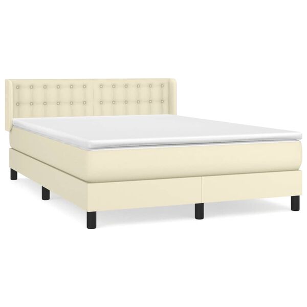 vidaXL Pat box spring cu saltea, crem, 140x200 cm, piele ecologică