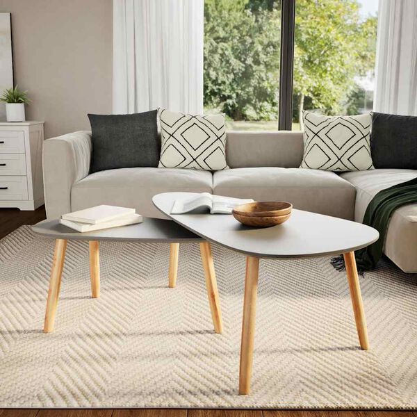 vidaXL Măsuțe de cafea, 2 buc., gri, lemn masiv de pin