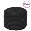 vidaXL Fr&acirc;nghie de barcă, negru complet, 14 mm, 250 m, polipropilenă