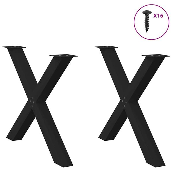 vidaXL Picioare de masă în formă de X, 2 buc., negru, 90x(72-73) cm, oțel