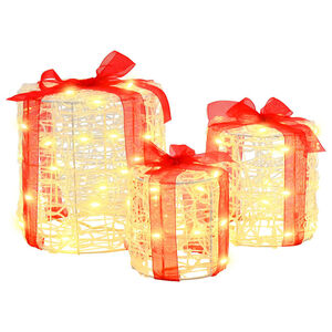 vidaXL Decorație cutie de cadou 3 buc. Alb cald 20 x 20 x 21 cm Acril