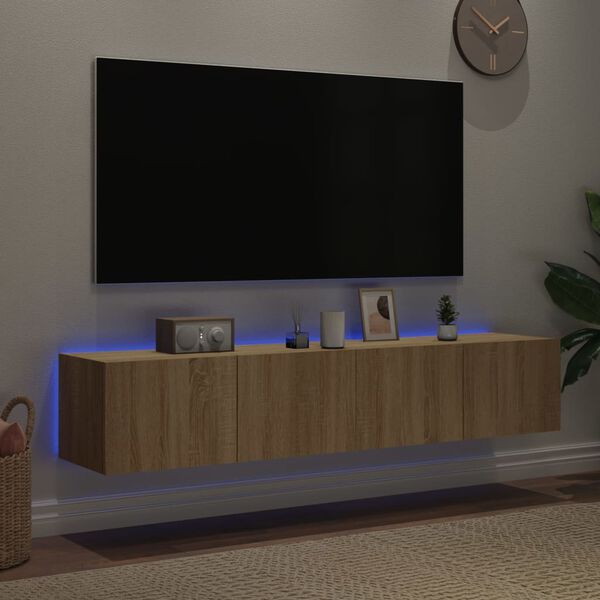 vidaXL Comodă TV de perete cu LED, 2 buc. stejar sonoma, 80x35x31 cm