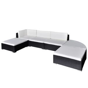 vidaXL Set mobilier de grădină cu perne, 6 piese, negru, poliratan