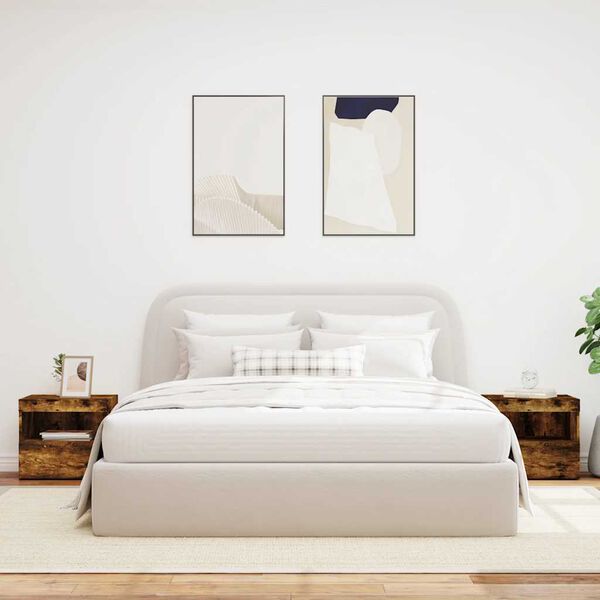 vidaXL Noptiere cu lumini LED, 2 buc., stejar fumuriu, 50x40x45 cm