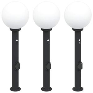 vidaXL St&acirc;lpi iluminatori cu senzor și priză, 3 buc., 80 cm, negru, IP44