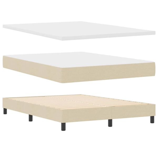 vidaXL Pat cu arcuri cu saltea cu headboard Crem 140 x 200 cm țesătură