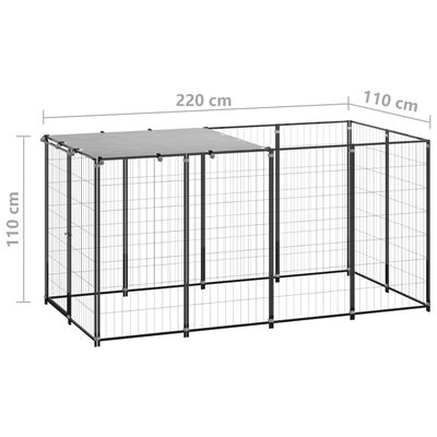 vidaXL Padoc pentru câini, negru, 2,42 m², oțel