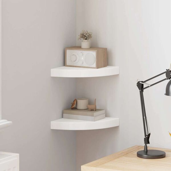 vidaXL Rafturi colțar de perete, 2 buc., alb, 25 x 25 x 3,8 cm, MDF