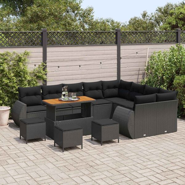 vidaXL Set de canapele pentru grădină 13 pcs Negru Poli Rattan