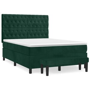 vidaXL Pat box spring cu saltea, verde &icirc;nchis, 140x190 cm, catifea