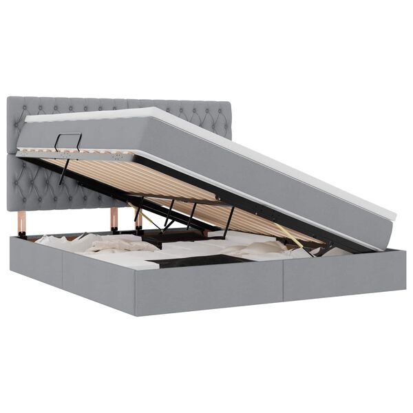 vidaXL Pat cu saltea și spațiu de depozitare Gri deschis 160 x 200 cm
