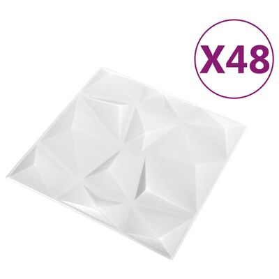 vidaXL Panouri de perete 3D 48 buc. alb 50x50 cm model diamant 12 m²
