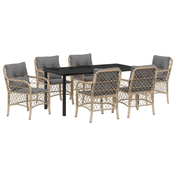 vidaXL Set de masă pentru grădină cu pernă 7 pcs Bej poliratan