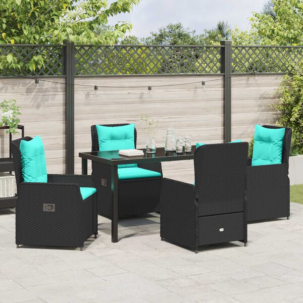 vidaXL Set de masă pentru grădină 5 pcs Negru Rattan poli