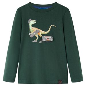 vidaXL Tricou pentru copii cu m&acirc;neci lungi verde &icirc;nchis 92
