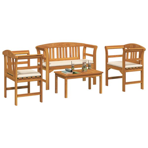 vidaXL Set de Mobilier cu pernă 4 pcs natural Lemn Solid de Acacia