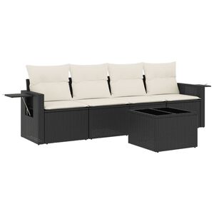 vidaXL Set mobilier de grădină cu perne, 5 piese, negru, poliratan