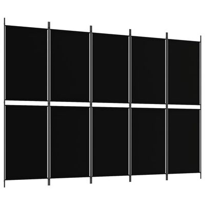 vidaXL Paravan de cameră cu 5 panouri, negru, 250 x 180 cm, textil