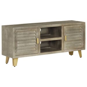 vidaXL Comodă TV, gri, 110x30x48 cm, lemn masiv mango & alamă
