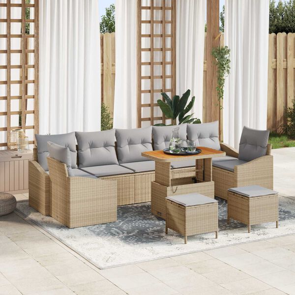vidaXL Set de canapele pentru grădină cu pernă 10 pcs Bej Rattan poli