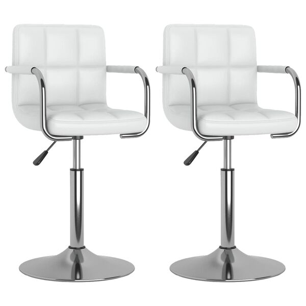 vidaXL Scaune de bucătărie pivotante, 2 buc., alb, piele artificială