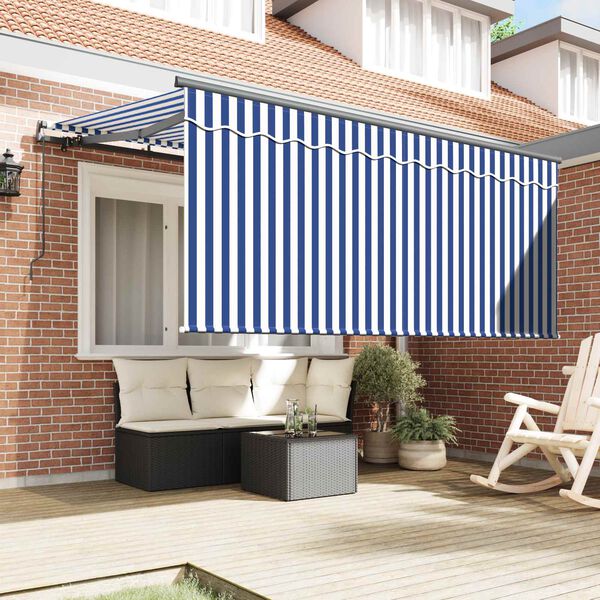 vidaXL Cortina Retractabilă Manual Albastru și Alb 300 x 200 cm