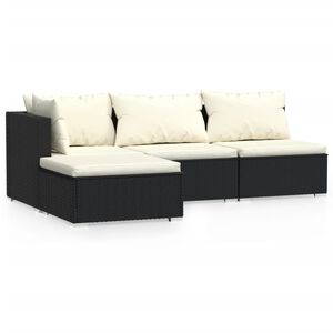 vidaXL Set mobilier de grădină cu perne, 4 piese, negru, poliratan