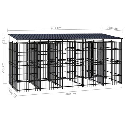 vidaXL Padoc pentru câini de exterior cu acoperiș, 9,22 m², oțel