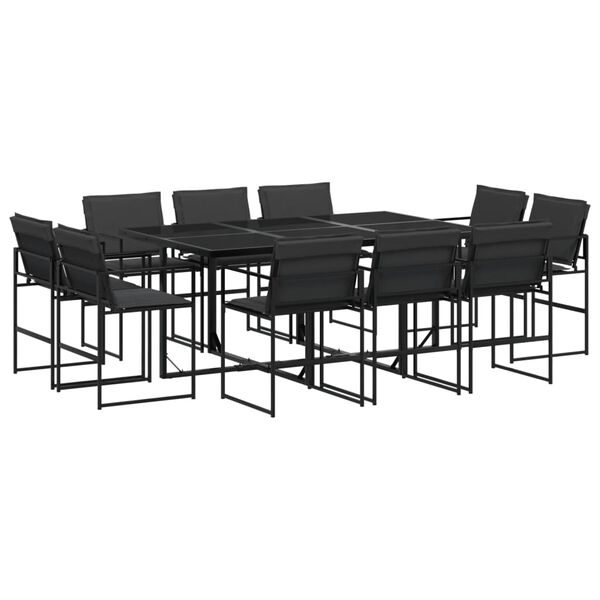 vidaXL Set mobilier de grădină, 11 piese, cu perne, negru, textilenă