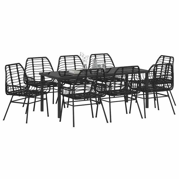 vidaXL Set de masă pentru grădină 9 pcs Negru poliratan