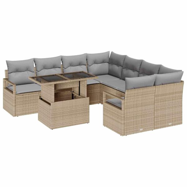vidaXL Set de canapele pentru grădină cu pernă 9 pcs Bej Rattan poli