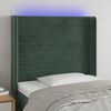 vidaXL Tăblie de pat cu LED, verde &icirc;nchis, 103x16x118/128 cm, catifea