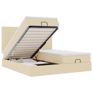 vidaXL Cadru de pat otoman cu saltele crem 200x200cm stofa