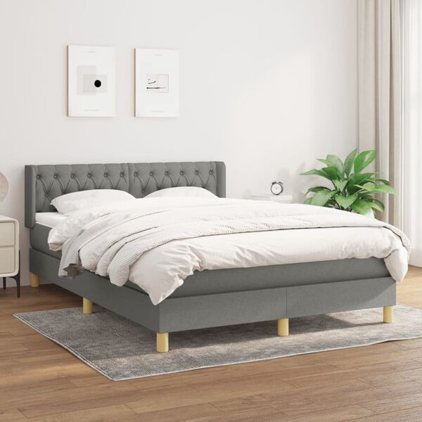 vidaXL Pat box spring cu saltea, gri &icirc;nchis, 140x190 cm, textil
