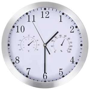 vidaXL Ceas perete, mecanism cuarț, higrometru/termometru, alb, 30 cm