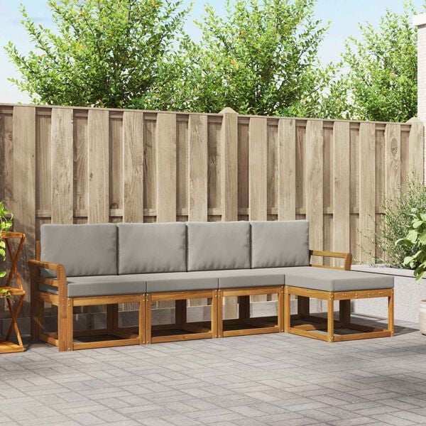 vidaXL Set de canapele de exterior 5 pcs Gri natural și deschis