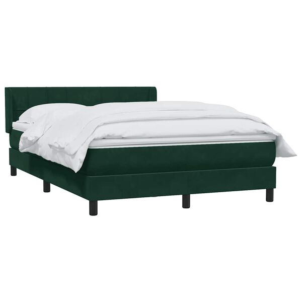 vidaXL Pat box spring cu saltea, verde &icirc;nchis, 160x220 cm, catifea