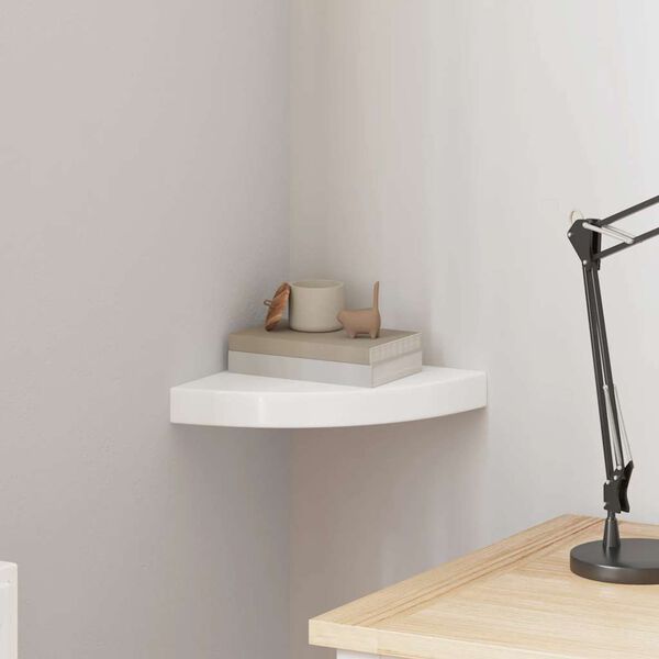 vidaXL Raft de colț plutitor, alb lucios, 25x25x3,8 cm, MDF