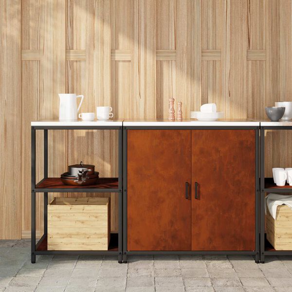 vidaXL Set de depozitare pentru bucătărie cu raft cu ușă 2 pcs Ruginit