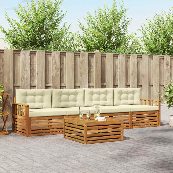 vidaXL Set de canapele de exterior cu pernă 5 pcs Natural și Crem