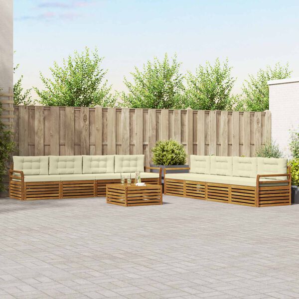 vidaXL Set de canapele de exterior cu pernă 9 pcs Natural și Crem