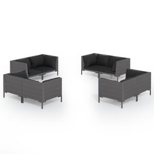 vidaXL Set mobilier de grădină cu perne, 8 piese, gri &icirc;nchis poliratan