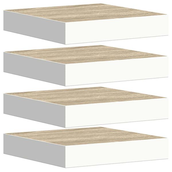vidaXL Rafturi perete suspendate 4 buc. alb/stejar 23x23,5x3,8 cm MDF