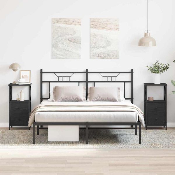 vidaXL Dulap de noapte cu sertar 2 pcs Stejar Negru 34 x 35,5 x 70 cm