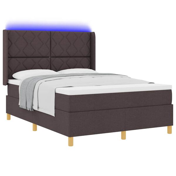 vidaXL Pat cu arcuri cu saltea cu headboard Maro 160 x 200 cm țesătură