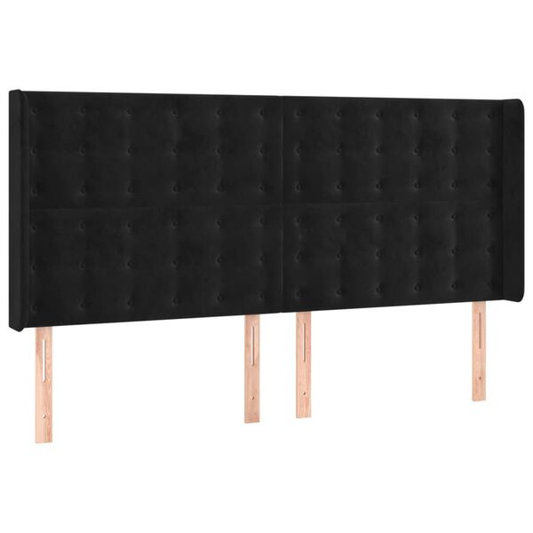 vidaXL Tăblie de pat cu LED, negru, 183x16x118/128 cm, catifea